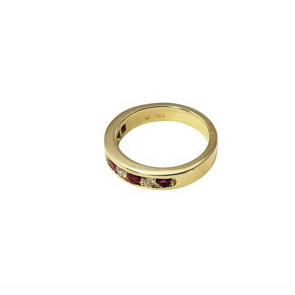 Vintage 14 Karat Yellow Gold Lab Created Ruby Diamond Band Ring Size 6.5 #11435 - Picture 4 of 9